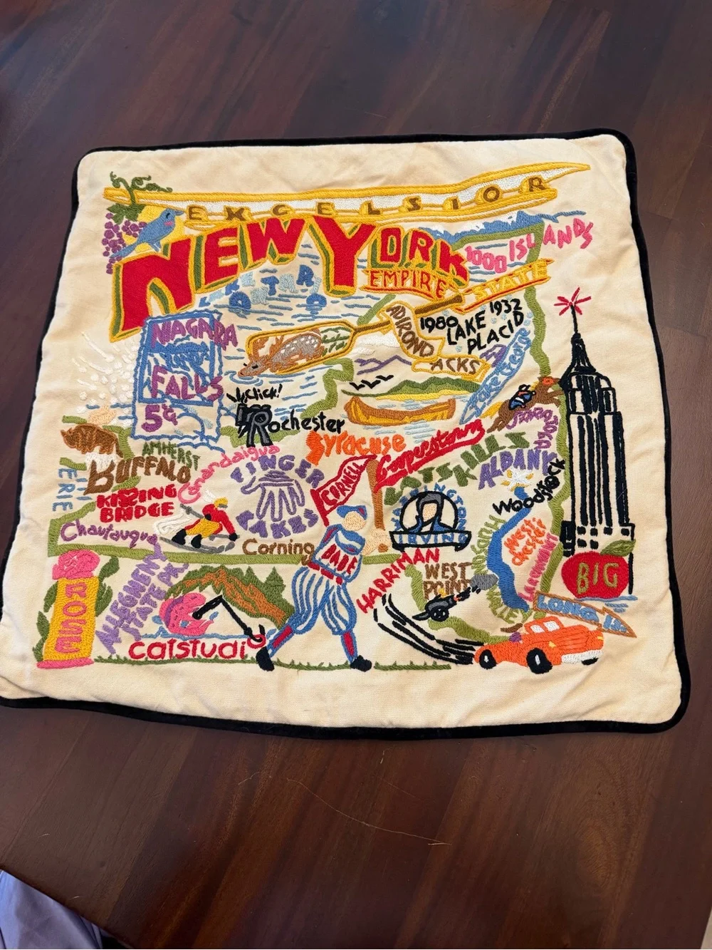 CATSTUDIO New York State Hand-Embroidered Pillow 20” x 20”
